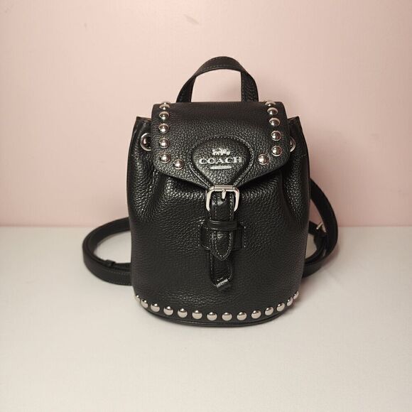 NWT Coach CM041 Amelia Backpack Rivets Leather Convertible Black - Picture 1 of 7